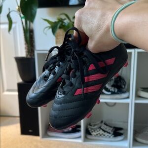 Kids Adidas Black and Pink Soccer Cleats